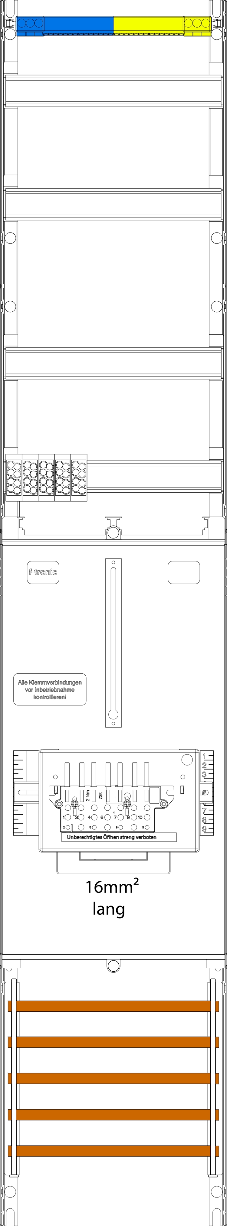 1St. F-Tronic VZ6-16L-ZSK Zählerfeld VZ6-16L-ZSK, 1-feldrig, H=1350mm, 1-3.HZ, 16mm² l. Kabel,1 ZSK, Vert. 2r 7143464