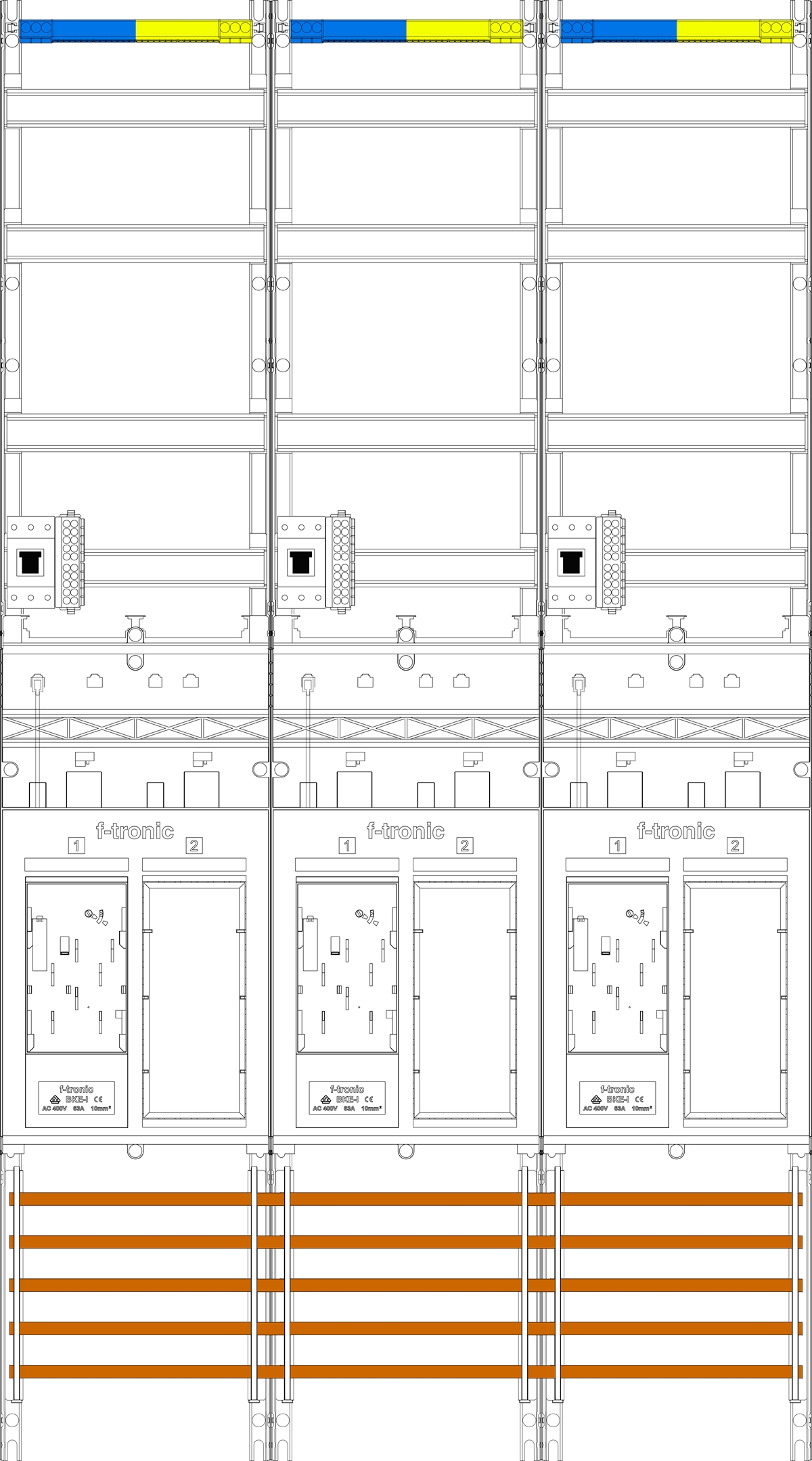 1St. F-Tronic ER39DS-HSP Zählerfeld ER39DS-HSP,H=1350mm, 3-feldrig, 3-eHZ mit DS, 3 HSP, 3 Res. 7143203