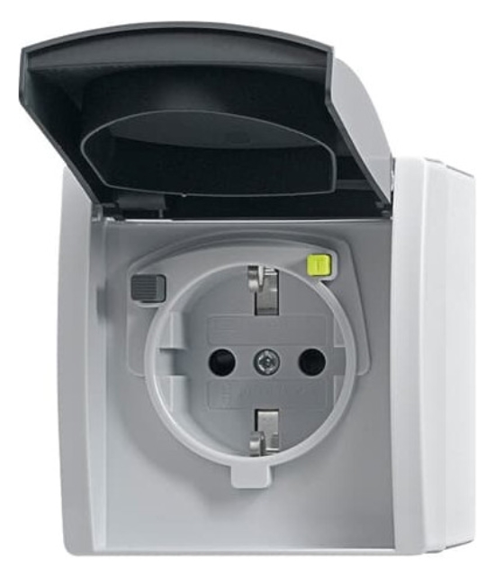 1St. Busch-Jaeger 3120 EWB-53 FI-Schukomat SCHUKO Steckdose, mit Fehlerstrom-Schutzschalter ocean (IP 44) grau