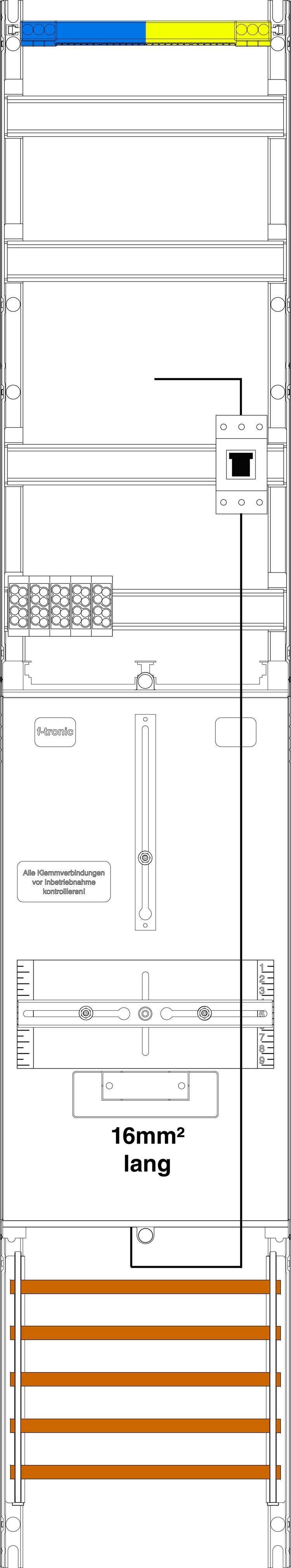 1St. F-Tronic VZ6-16L-PV Zählerfeld VZ6-16L-PV,H=1350mm, 1-feldrig,1-3.HZ 16mm²,Kaskade, 1 HSP, Vert. 2 7143332