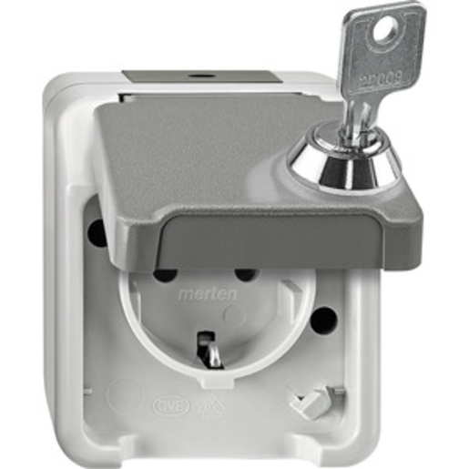 1St. Merten MEG2423-8029  Steckdose, abschließbar mit gleichen Schließungen Schloss-Nr. 200, lichtgrau, AQUASTAR