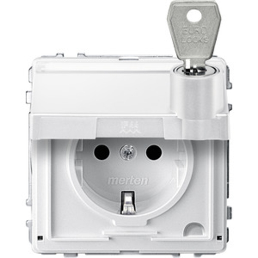 1St. Merten MEG2316-7219 Steckdose, Klappdeckel, Schriftfeld, abschließbar, versch. Schließungen, BRS, Steckklemm