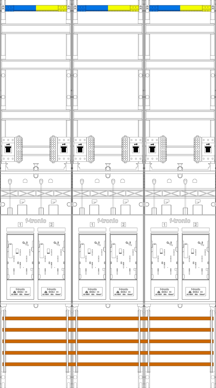 1St. F-Tronic E319DS-HSS Zählerfeld E319DS-HSS,H=1350mm, 3-feldrig, 6-eHZ mit DS, 6 HSS 7143268