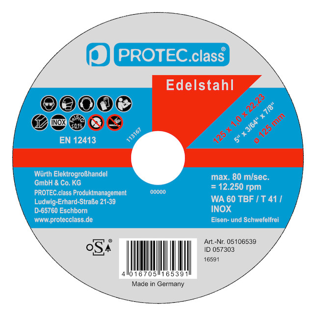 1St. Protec.class PTIN125 PTIN125TrennscheibeInox 125x1,0x22mm 10x 1St. Protec.class PTIN125 PTIN125TrennscheibeInox 125x1,0x22mm 10x
