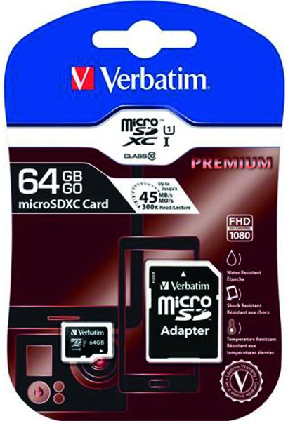 1St. VERBATIM 15-020-301 Verbatim microSDXC Card 64GB PremClass10