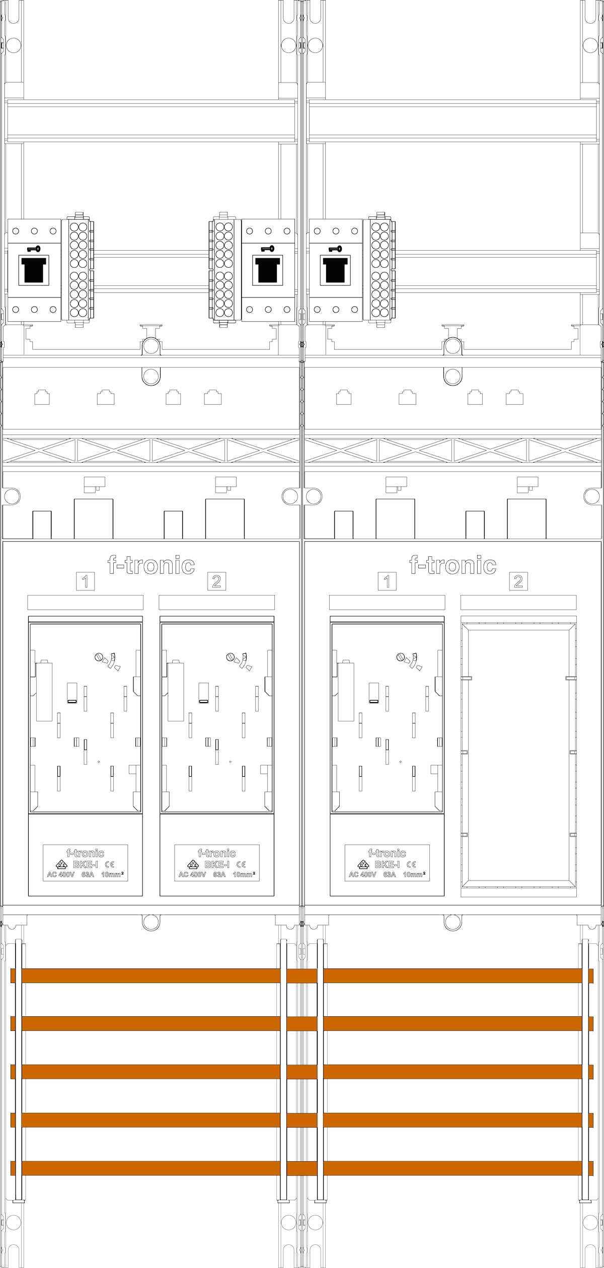 1St. F-Tronic E16ER6-HSS Zählerfeld E16ER6-HSS, 2-feldrig, H=1050mm, 3-eHZ, 3 HSS, 1 Res. 7141119