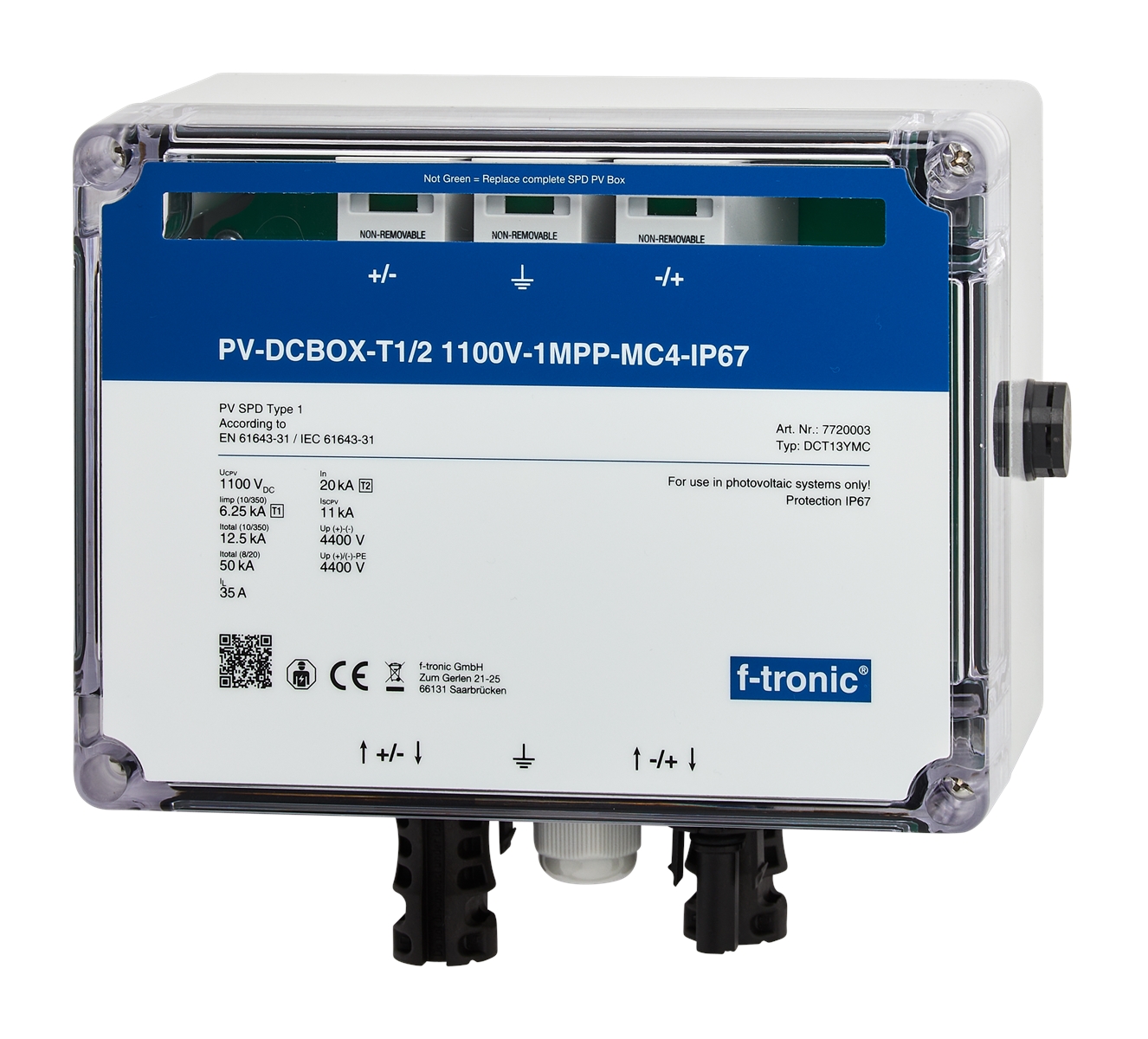 1St. F-Tronic DCT13YMC PV-DCBOX-T1/2 1100V-1MPP, MC4-IP67, DCT13YMC 7720003