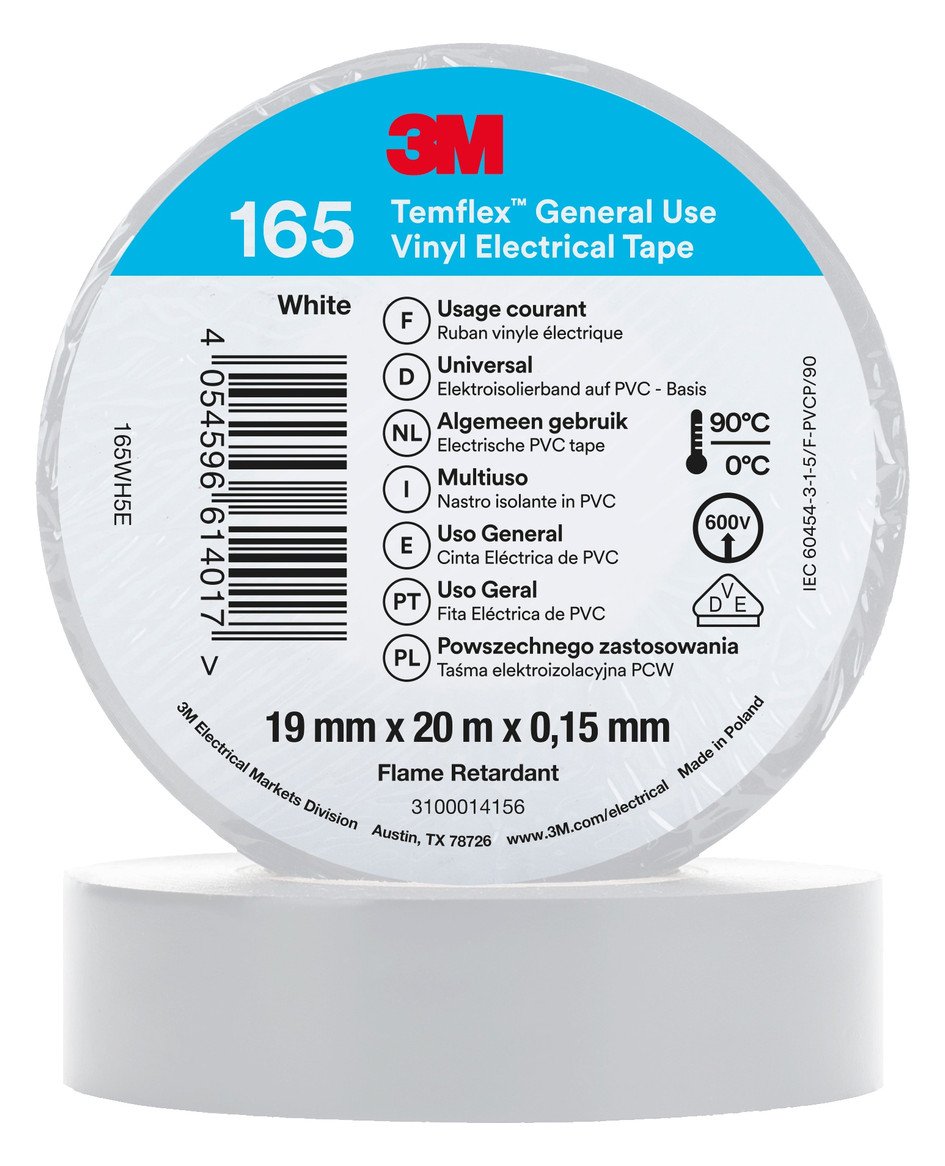 100St. 3M Temflex 165WH5E Isolierband Weiss 19mmx20m
