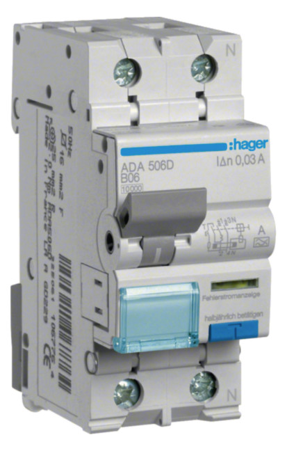 1St. Hager ADA506D FI-LS 1P+N 10kA B-6A 30mA Typ A