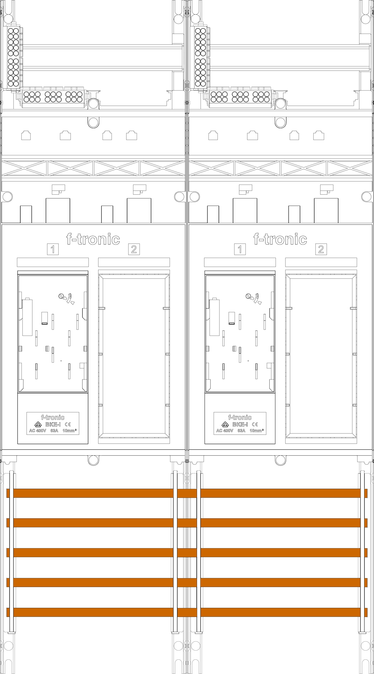 1St. F-Tronic ER25 Zählerfeld ER25, 2-feldrig, H=900mm, 2-eHZ, 2 Res. 7140142