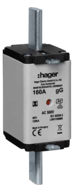 1St. Hager LNH1160MK NH-Sicherung NH1 gG 500V 160A Iso-Griff
