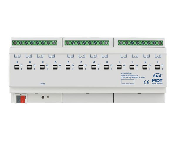 1St. MDT Schaltaktor 12-fach REG AKI-1216.04 230VAC C-Last Industrie 200 F 12TE