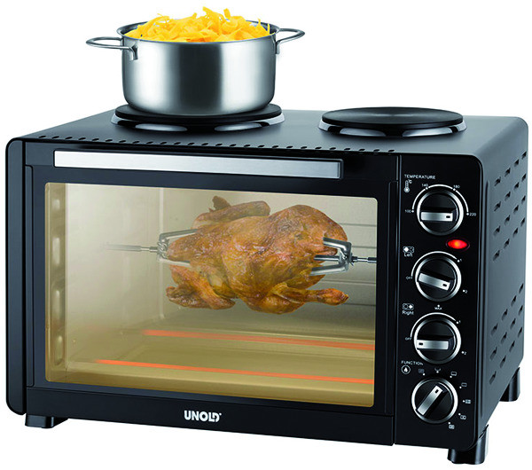 1St. Unold 68885 Kleinkueche Backofen mit 2 Kochplatten