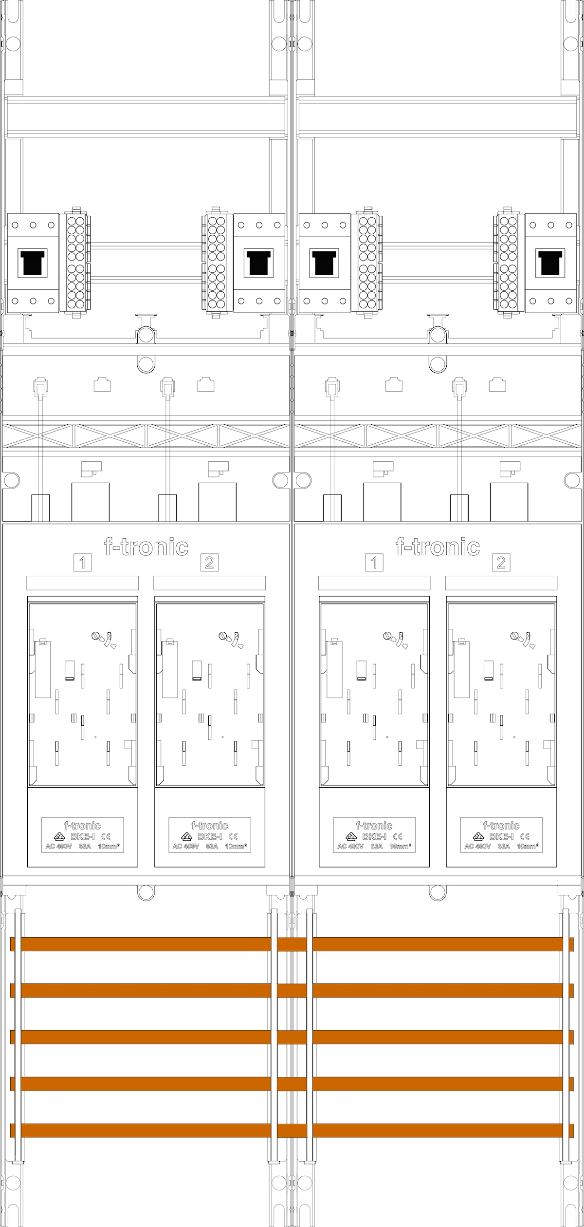 1St. F-Tronic E216DS-HSP Zählerfeld E216DS-HSP,H=1050mm, 2-feldrig, 4-eHZ mit DS, 4 HSP 7141220