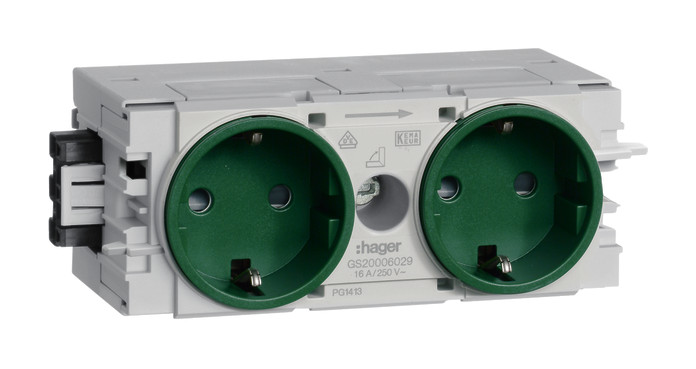 1St. Hager GS20006029 Steckdose 2-fach Wago C-Profil grün