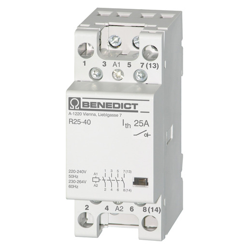 1St. Installationsschütz 25A AC1, 4 Schließer, Spule 220-240V 50Hz