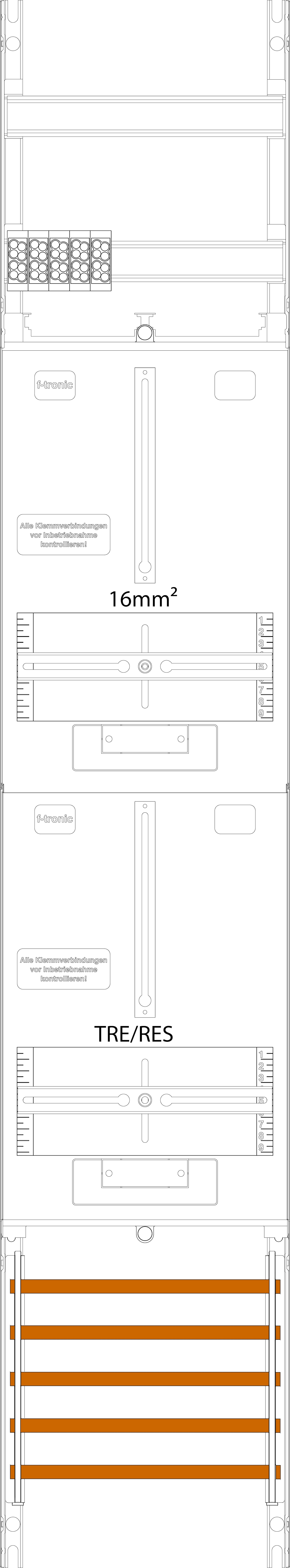 1St. F-Tronic ZR6-16 Zählerfeld ZR6-16, 1-feldrig, H=1350mm, 1-3.HZ 16mm², 1 TRE 7143315