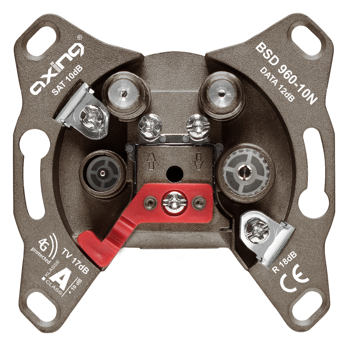 1St. AXING Durchgangsdose 4loch BSD 960-10N Multimedia 5-2200MHz TV:17dB SAT:10dB