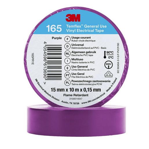 10St. 3M Temflex 15mmxViolett 165PR1E Vinyl-Isolierband 0,15mm 7100184729