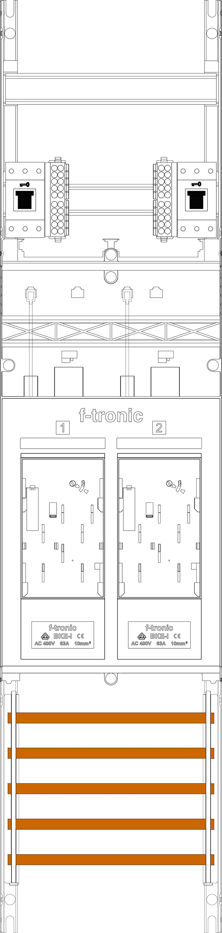1St. F-Tronic E16DS-HSS Zählerfeld E16DS-HSS, H=1050mm, 2-eHZ mit DS, 2 HSS 7141259
