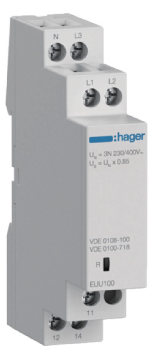 1St. Hager EUU100 Kontrollrelais Unterspg. VDE 1/3P+N 1W