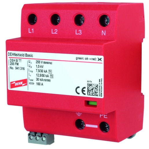 1St. Dehn 941316 Anwendungsopt. Kombi-Ableiter DEHNshield B Typ1+2 f.dreiphasige TT-und TN-S-Systeme DSH B TT 255 FM