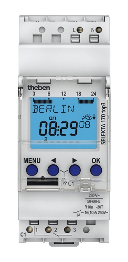 1St. Theben 1700130 Digitale Zeitschaltuhr, Astro- und Wochenprogramm, 1 Kanal, App-Programmierung möglich SELEKTA 170 t