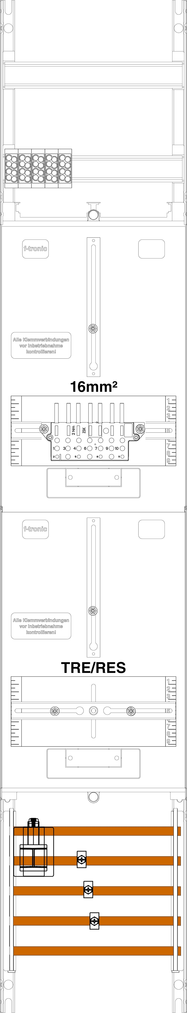 1St. F-Tronic ZR6LUX-16 Zählerfeld ZR6LUX-16,1-feldrig, H=1350mm, 1-3.HZ 16mm², 1 Res., inkl. Verdrahtungspaket 7145106