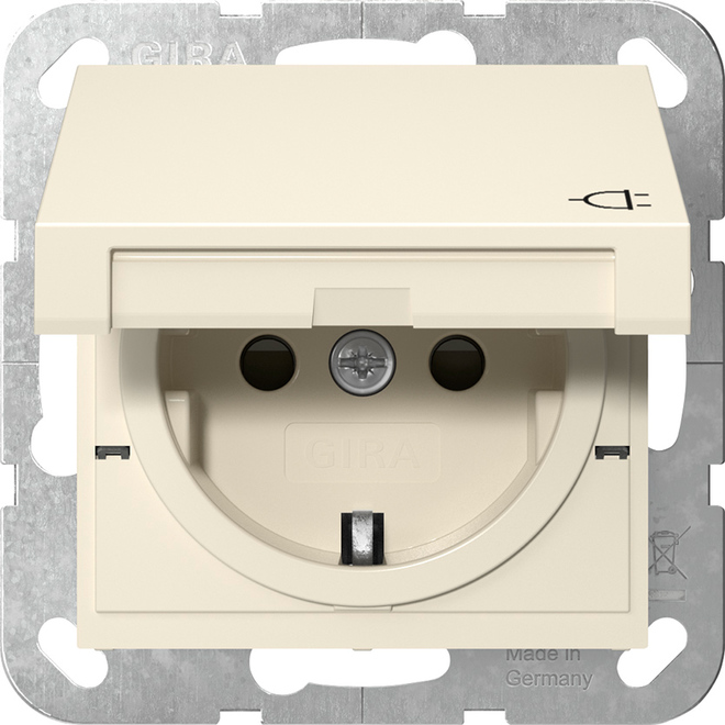 1St. Gira 441401 Steckdose 16A 250V mit Klappdeckel und Shutter, Cremeweiß glänzend