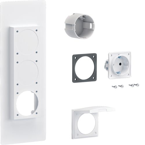 1St. Hager ZY01SD Steckdosenflansch, universZ, 1x Steckdose, Verschlussplatte links u. Rechts