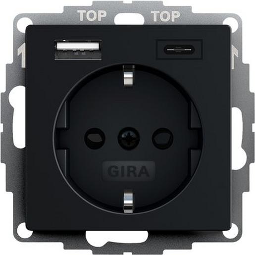 1St. Gira 2459005, SCHUKO SH USB-Spannungsvers. 2f Typ A/C System 55 Schwarz
