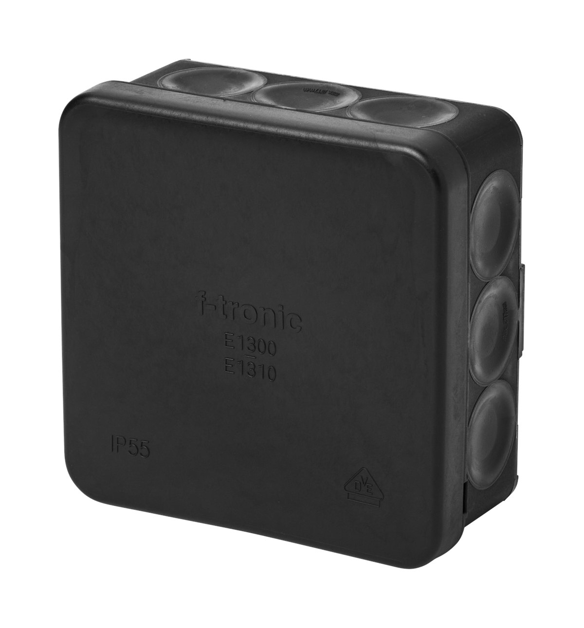 10St. F-Tronic E1310sw FR Abzweigkasten E1310sw, 85x85x37mm, IP55, sw/sw, o. Laschen,m. Durchstoßmembran 7340479