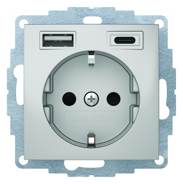 1St. Berker 48041404, Steckdose SCHUKO/USB A-C B3 alu matt