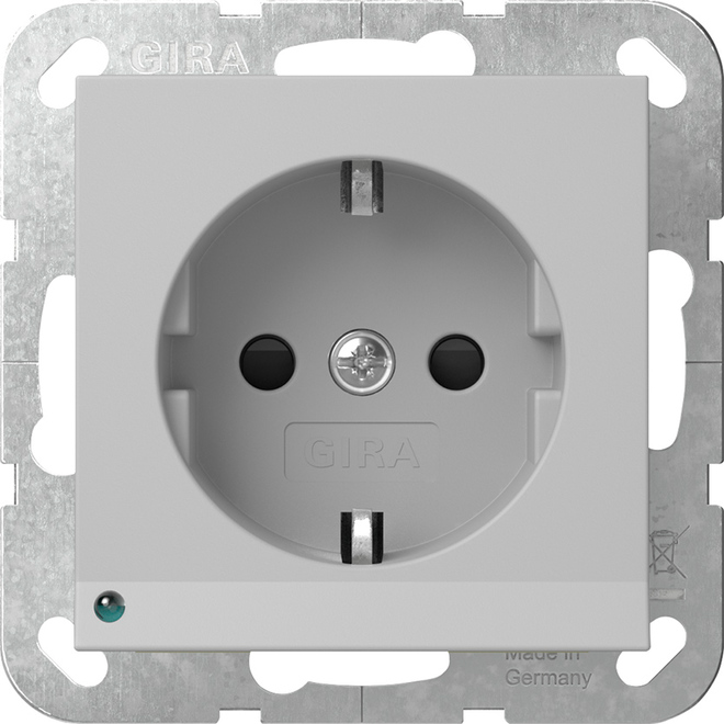 1St. Gira 4170015 Steckdose 16A 250V mit LED-Orientierungsleuchte und Shutter, Grau matt