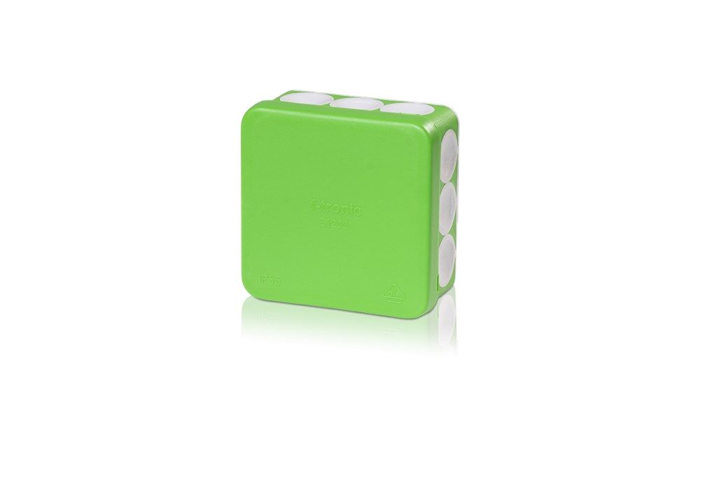 10St. F-Tronic E1210gn FR Abzweigkasten E1210gn, 80x80x37mm, IP55, gn/gr, o. Laschen,m. Durchstoßmembran 7340167