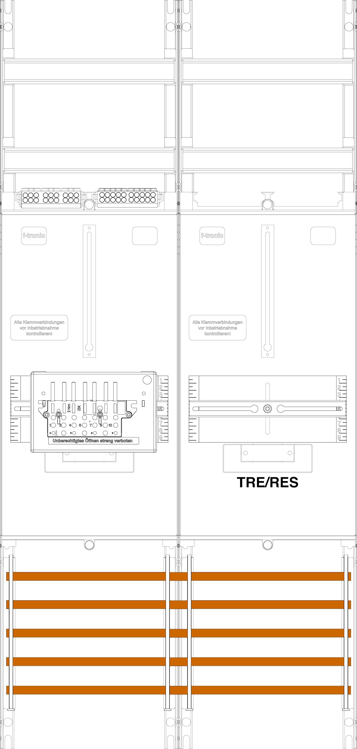 1St. F-Tronic Z1BR1B-ZSK Zählerfeld Z1BR1B-ZSK,H=1050mm, 2-feldrig, 1-3.HZ, 1 ZSK-Set, 1 TRE 7141452