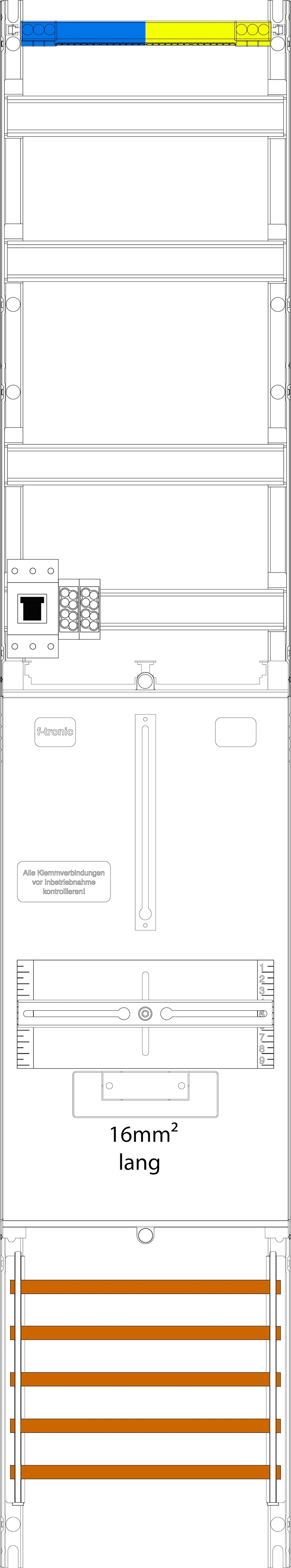 1St. F-Tronic VZ6-16L-HSP Zählerfeld VZ6-16L-HSP, 1-feldrig, H=1350mm, 1-3.HZ, 16mm² l. Kabel, 1 HSP,Vert. 2r 7143364