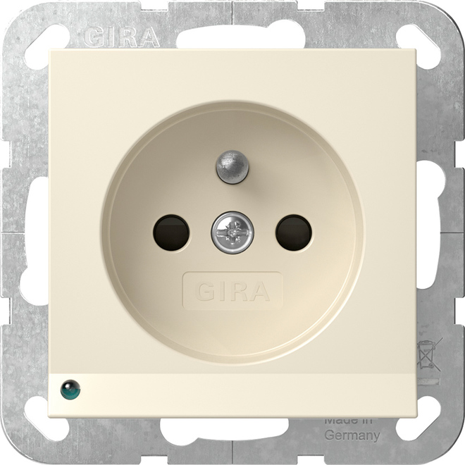 1St. Gira 448901 Steckdose mit Erdungsstift 16A 250V, LED-Orientierungsleuchte und Shutter, Cremeweiß glänzend