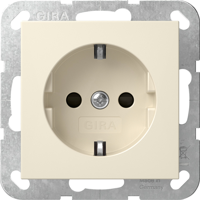 1St. Gira 445301 SCHUKO-Steckdose 16A 250V mit Shutter Steckklemmen, Cremeweiß glänzend