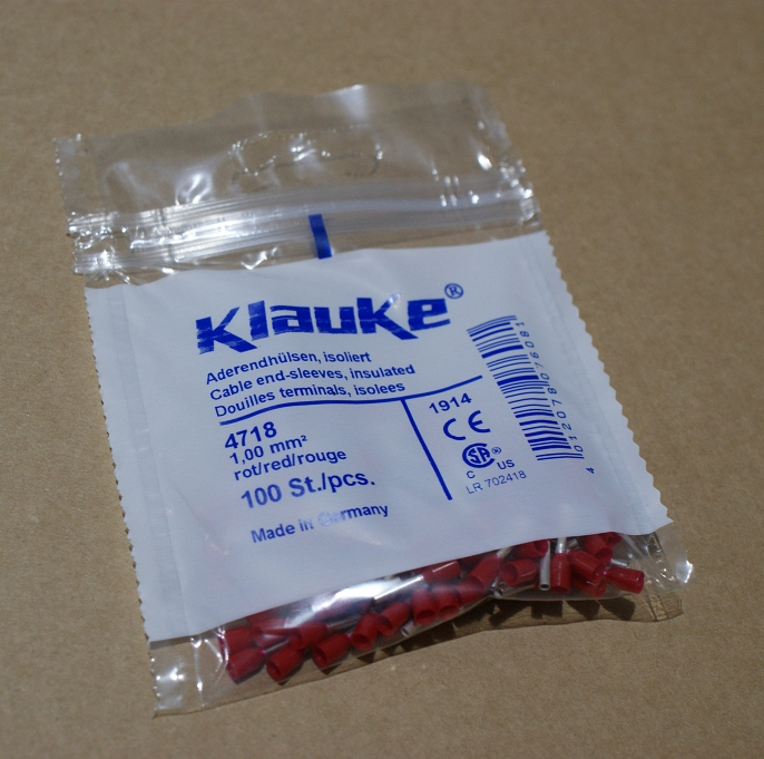 100St. Klauke 47112 Aderendhülsen DIN 46228 Teil 4 isoliert 1qmm 12mm lang Cu galvanisch verzinnt 471/12