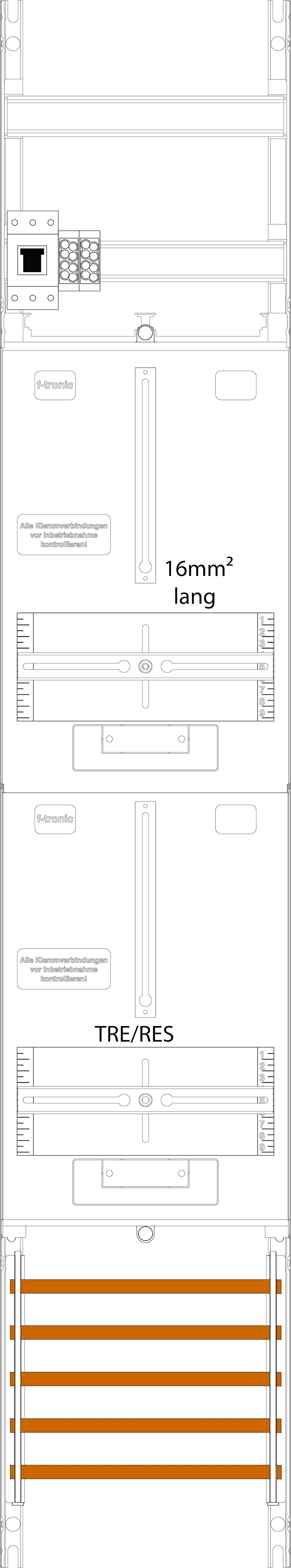 1St. F-Tronic ZR6-16L-HSP Zählerfeld ZR6-16L-HSP, 1-feldrig, H=1350mm, 1-3.HZ, 16mm² lange Kabel,1 HSP,1 TRE 7143366