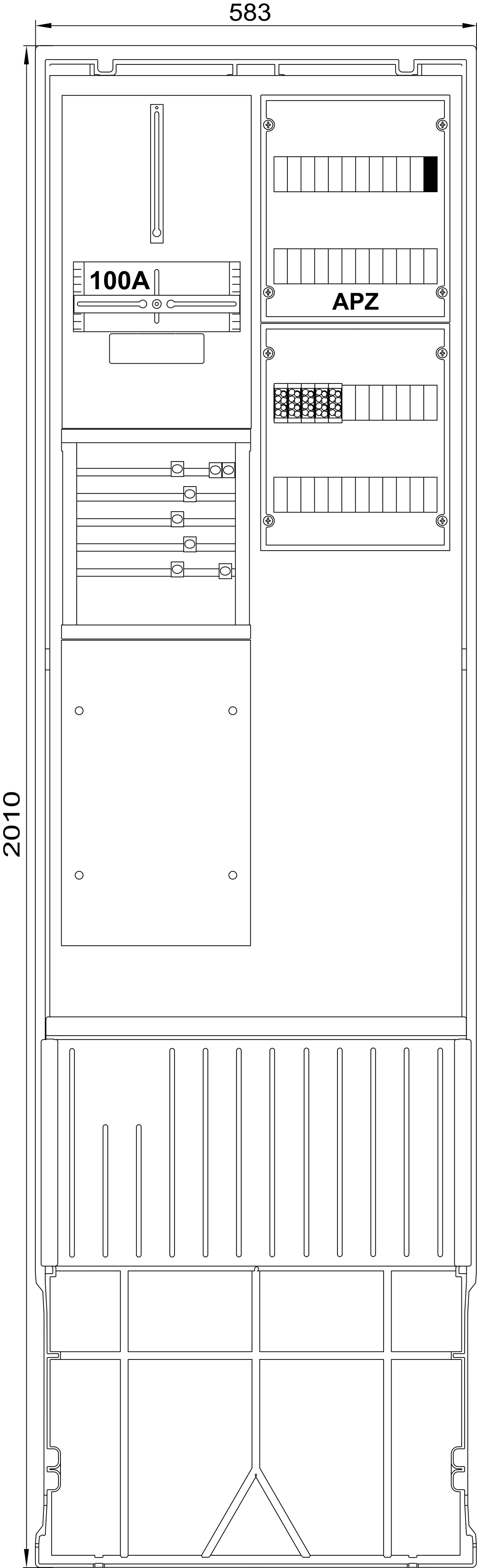 1St. F-Tronic ZSA202-2-ZK25-APZ-HO Zähleranschlusssäule 2-feldrig, H=2010mm,3.HZ 25mm²,ohne Haube, ZSA202-2-ZK25-APZ-HO 7160180
