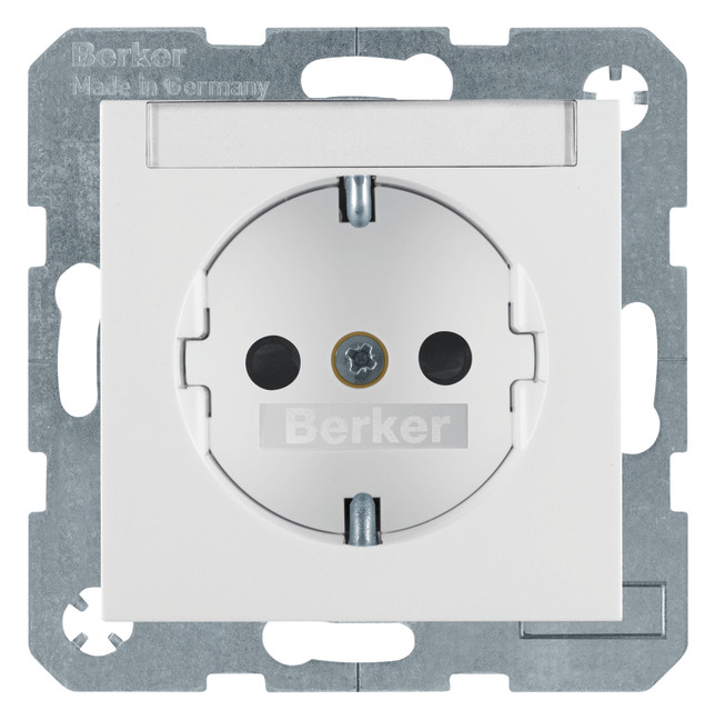 1St. Berker 47498989 Steckdose SCHUKO mit Beschriftungsfeld u. erh.BS S.1 polarweiß glänzend