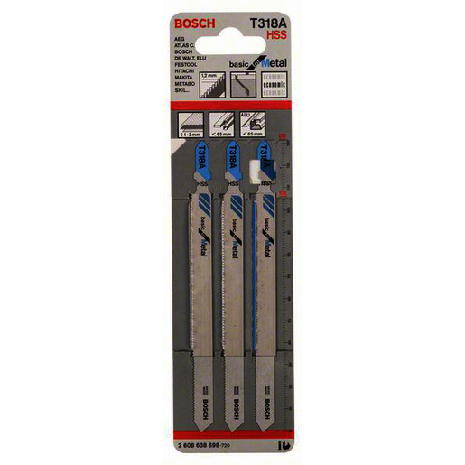 1St. Bosch 2608638698 Stichsägeblatt T 318 A Basic for Metal, 3er-Pack Stichsägeblatt T 318 A