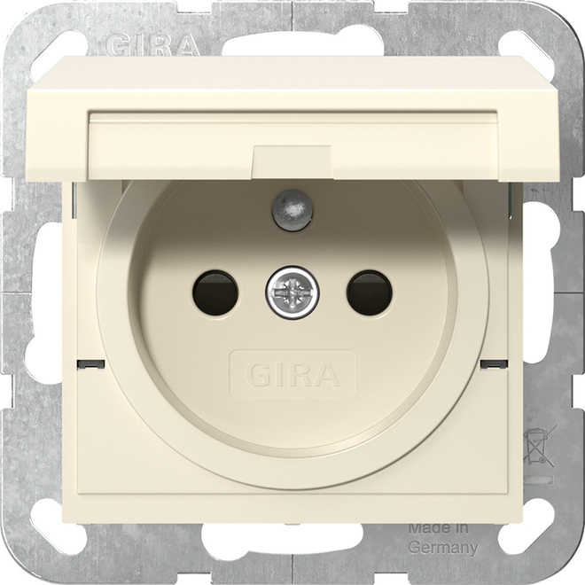 1St. Gira 448801 Steckdose mit Erdungsstift 16A 250V, Klappdeckel und Shutter, Cremeweiß glänzend