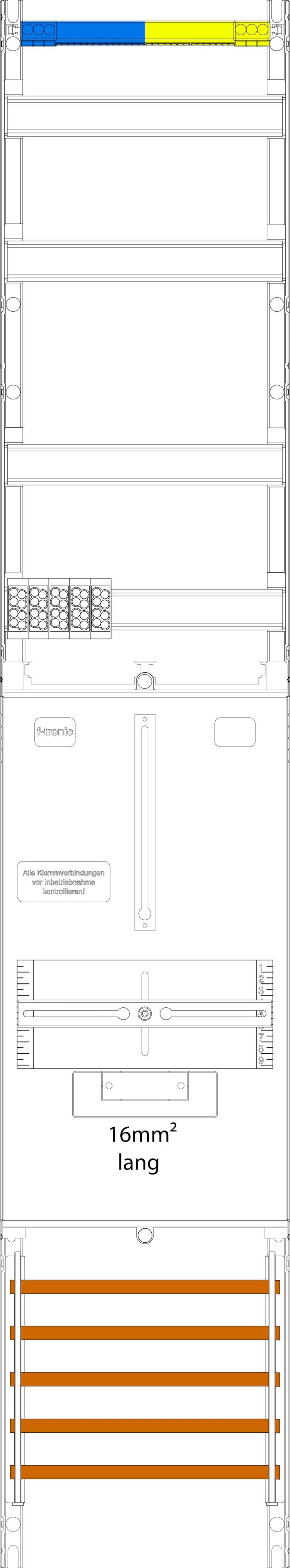 1St. F-Tronic VZ6-16L Zählerfeld VZ6-16L, 1-feldrig, H=1350mm, 1-3.HZ 16mm² lange, Kabel, Vert. 2r 7143314