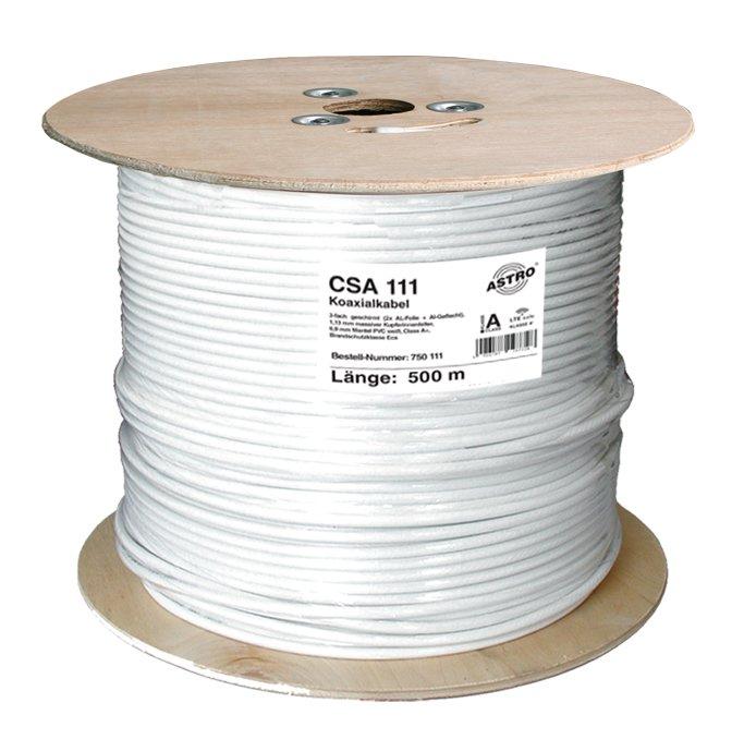 500m Astro 00750111 Koaxialkabel, 3-fach geschirmt (2x AL-Folie + AL-Geflecht), 500 m Trommel, 1,13 mm, 6,9 mm Mantel PV...