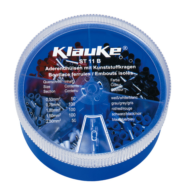 1St. Klauke ST11B Streudose bestückt mit isolierten Aderendhülsen 0,5-2,5 qmm 1St. Klauke ST11B Streudose bestückt mit isolierten Aderendhülsen 0,5-2,5 qmm