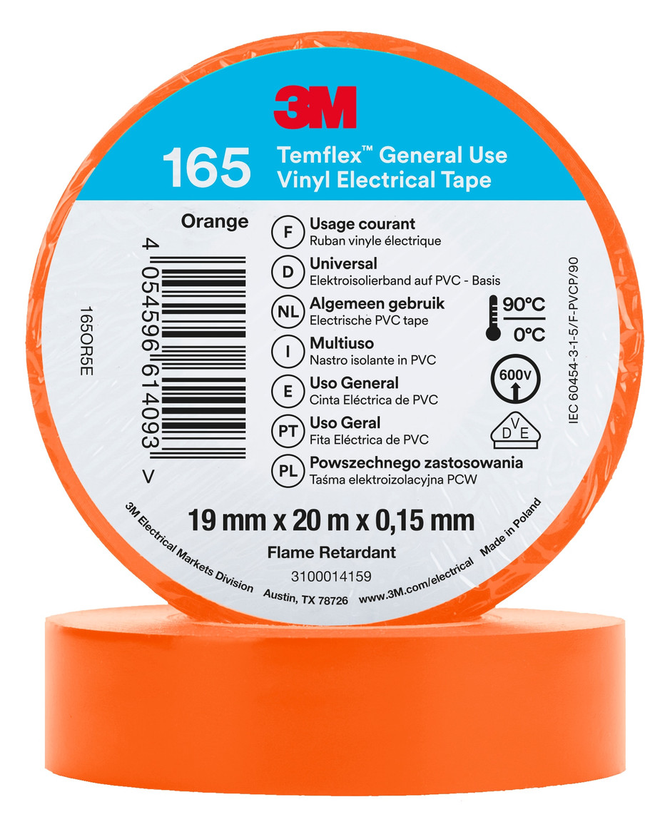 100St. 3M Temflex 165OR5E Isolierband Orange 19mmx20m