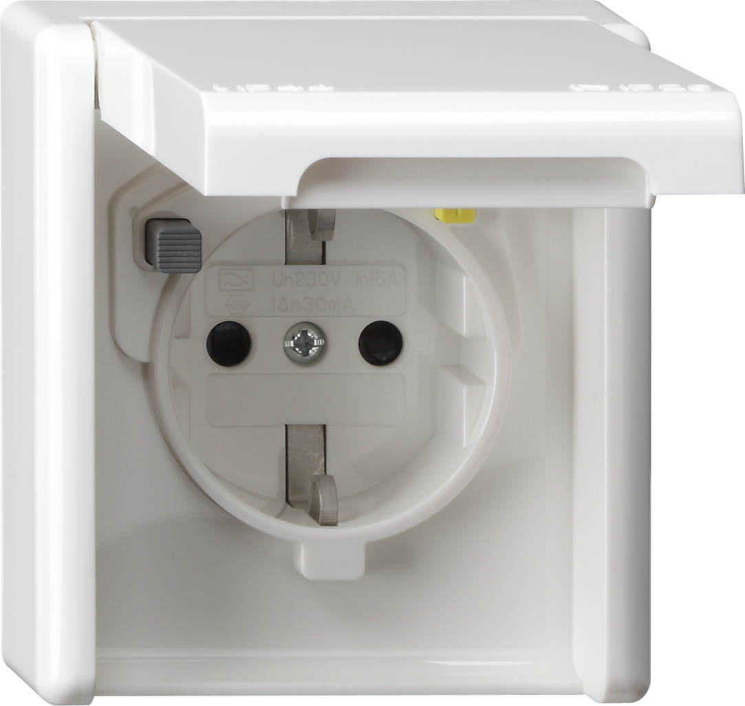 1St. Gira 267739 FI-Schutzsteckd. 30 mA SH + Vollpl. WG UP Reinweiß